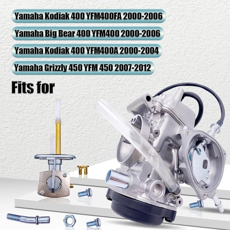 Aniro Moto YFM400 Carburetor Fits For Yamaha Grizzly 450 Carb YFM450 YFM 450 Big Bear 400 2X4 4X4 YFM400 with Fuel Tank Switch Valve Petcock - Image 3